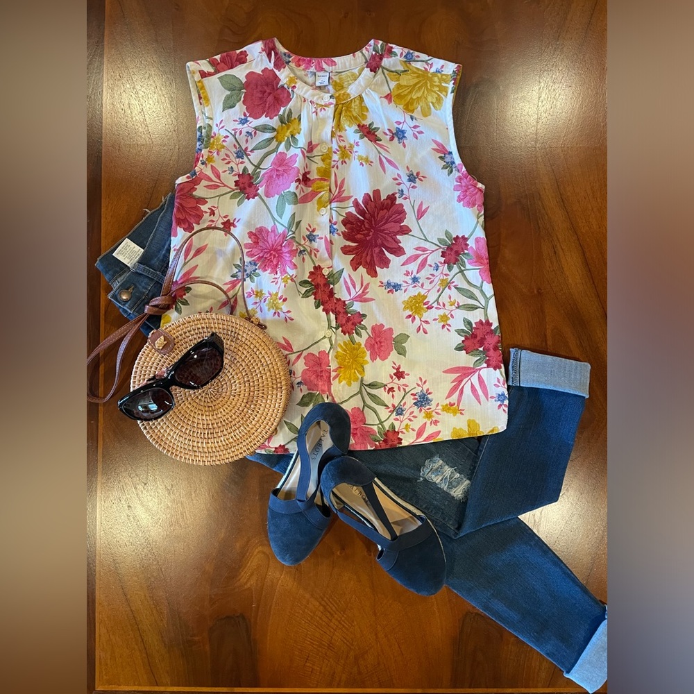 Old Navy Pink and Yellow Floral Blouse, Size Medium